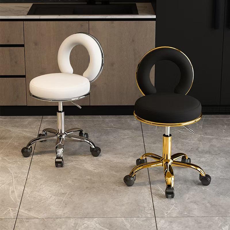 Scandinavian Round Hollow Leather Metal Vanity Stool — Silver / Gray