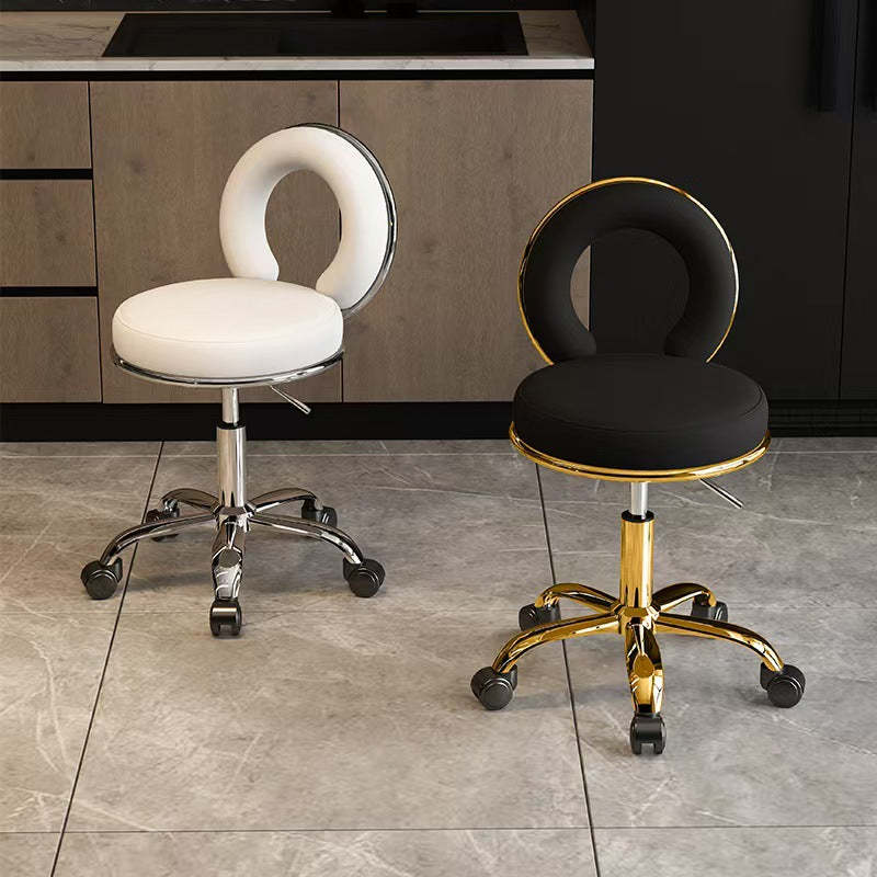 Scandinavian Round Hollow Leather Metal Vanity Stool — Silver / Gray