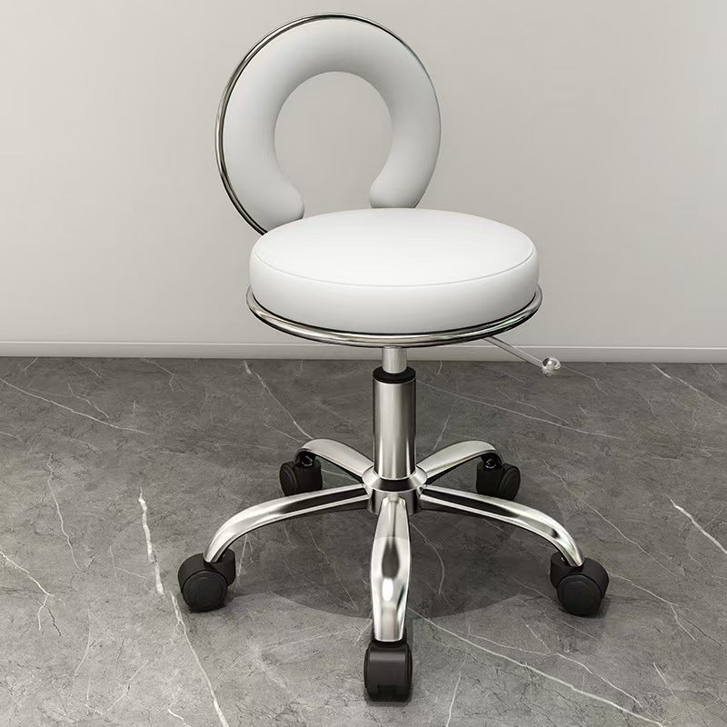 Scandinavian Round Hollow Leather Metal Vanity Stool — Gold / Orange