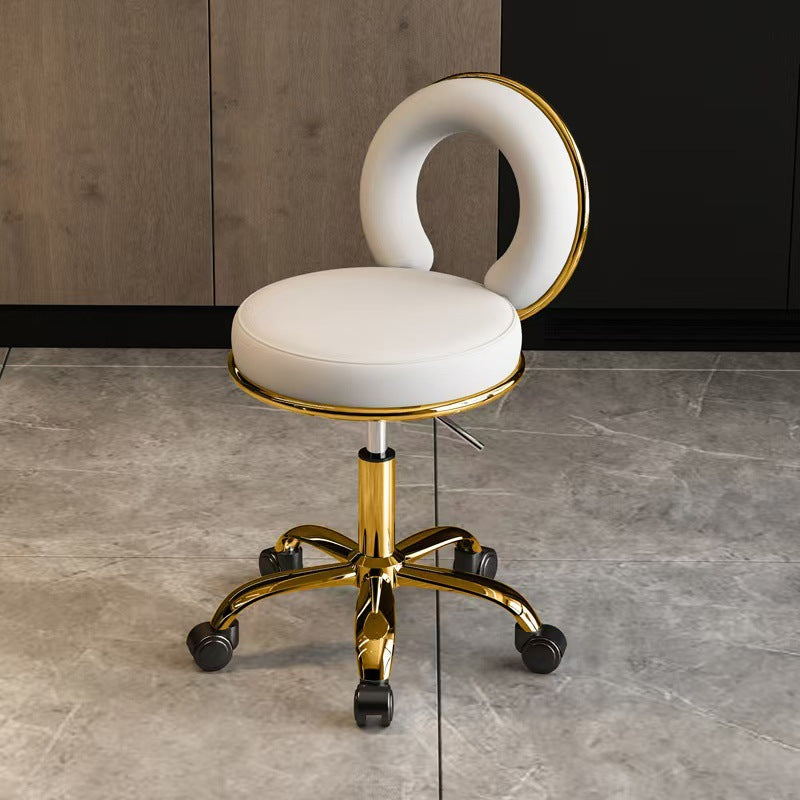 Scandinavian Round Hollow Leather Metal Vanity Stool