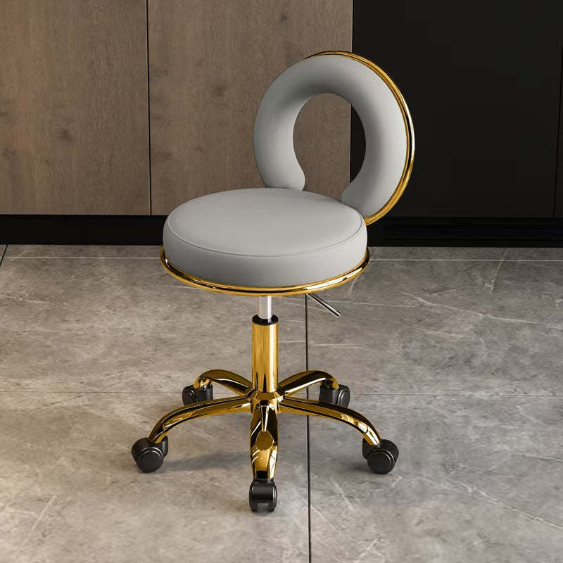 Scandinavian Round Hollow Leather Metal Vanity Stool