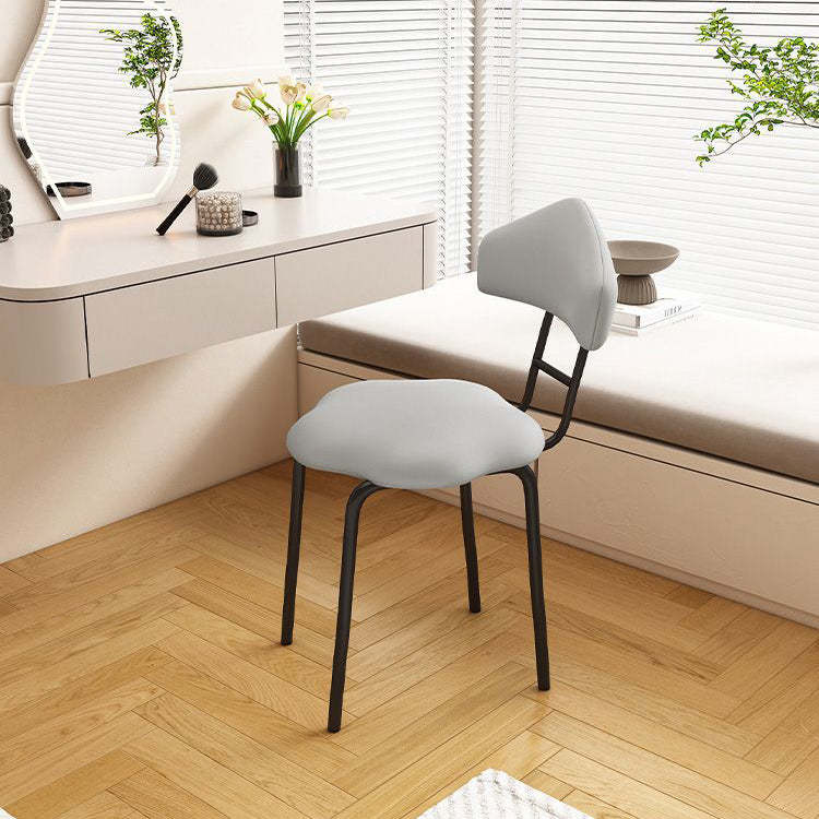 Nordic Cloud Leather Steel Vanity Stool — Black
