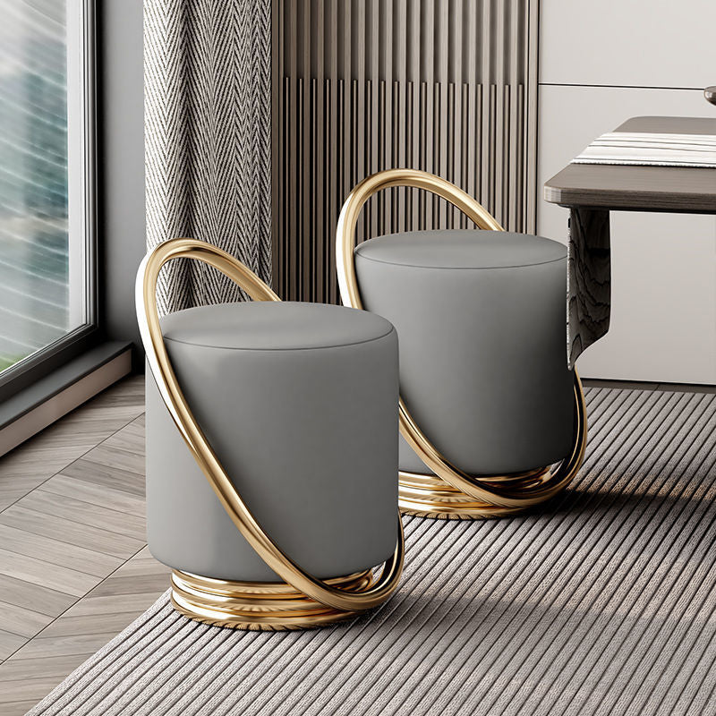 Nordic Cylinder Iron Leather Vanity Stool — Gray