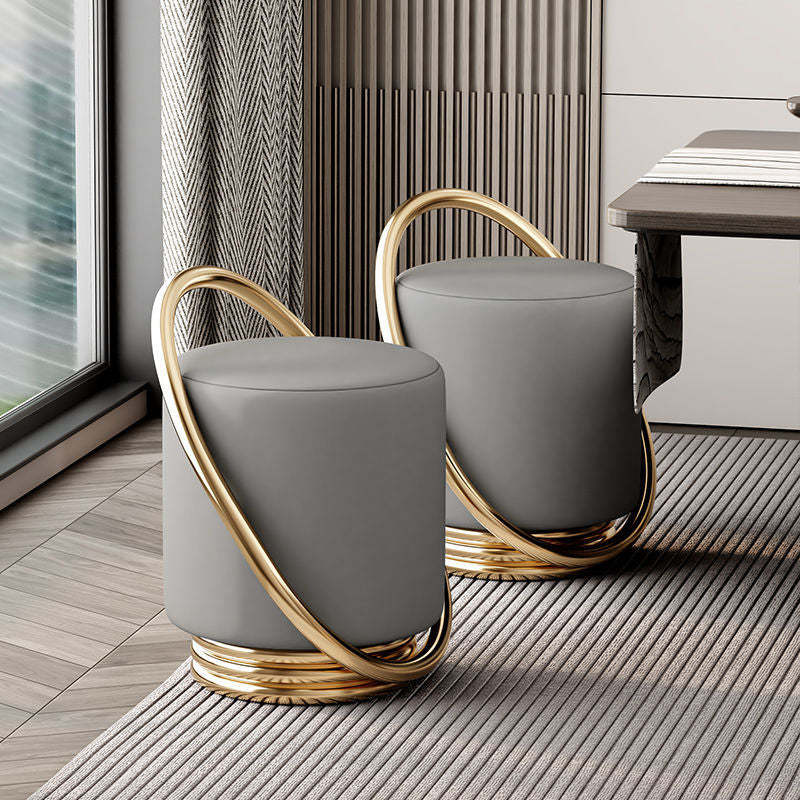 Nordic Cylinder Iron Leather Vanity Stool — Gray