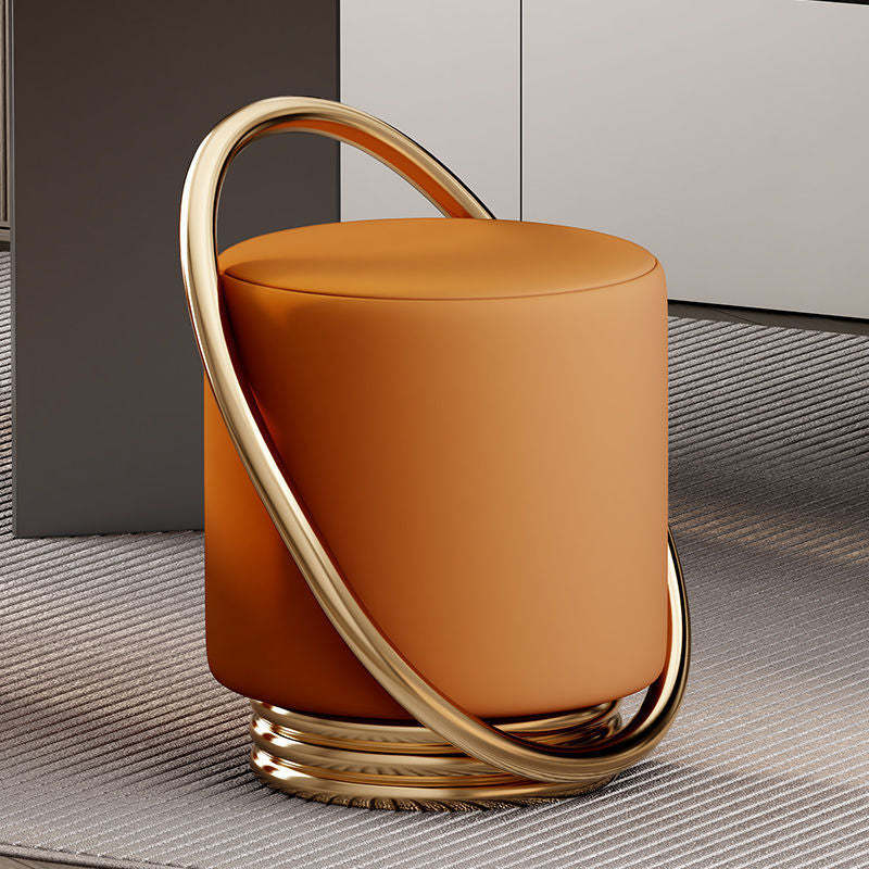 Nordic Cylinder Iron Leather Vanity Stool