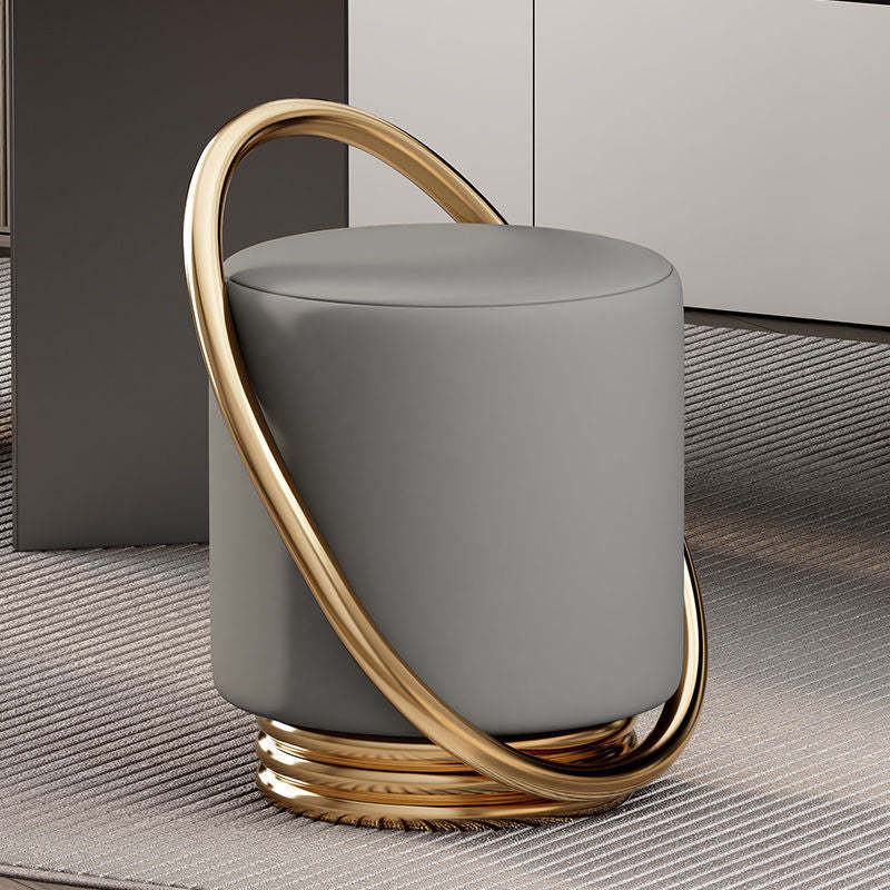 Nordic Cylinder Iron Leather Vanity Stool