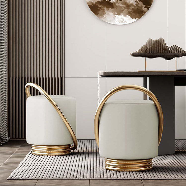 Nordic Cylinder Iron Leather Vanity Stool — Off White