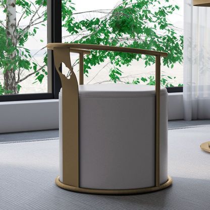 Scandinavian Cylinder Steel Leather Vanity Stool