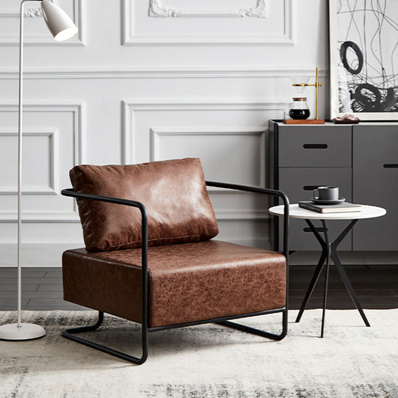 Scandinavian PU Iron Wood Sofa — Brown