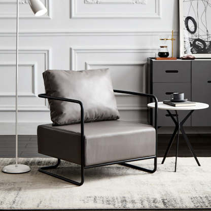 Scandinavian PU Iron Wood Sofa — Gray