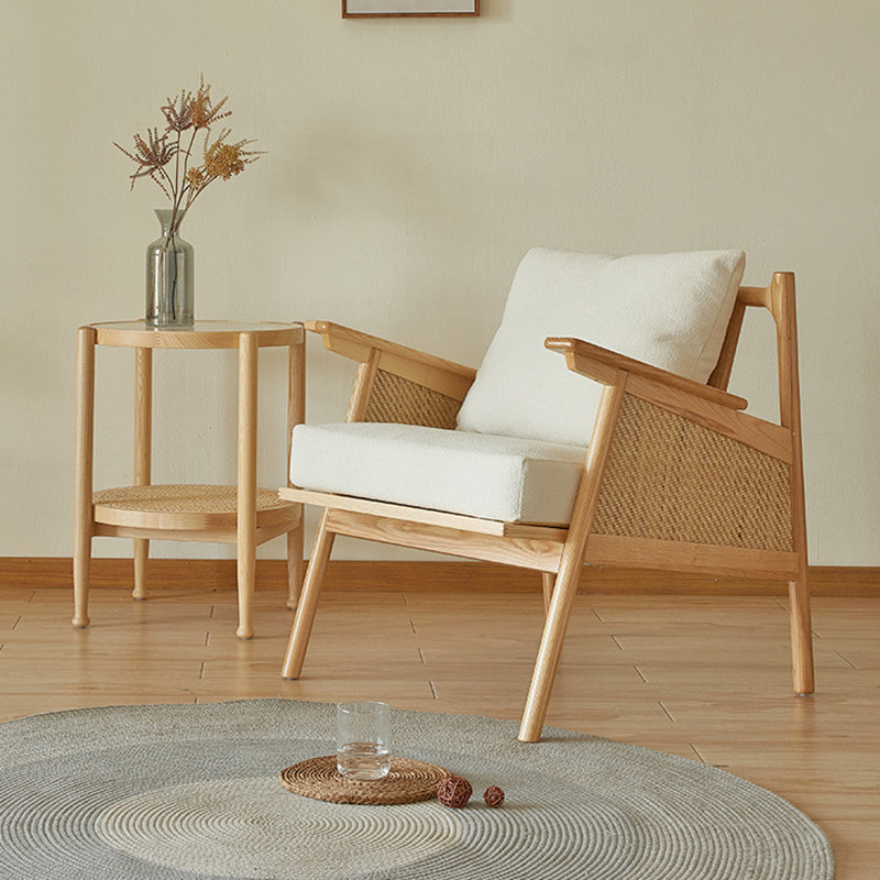 Japanese Rattan Weaving Wood Sofa — White