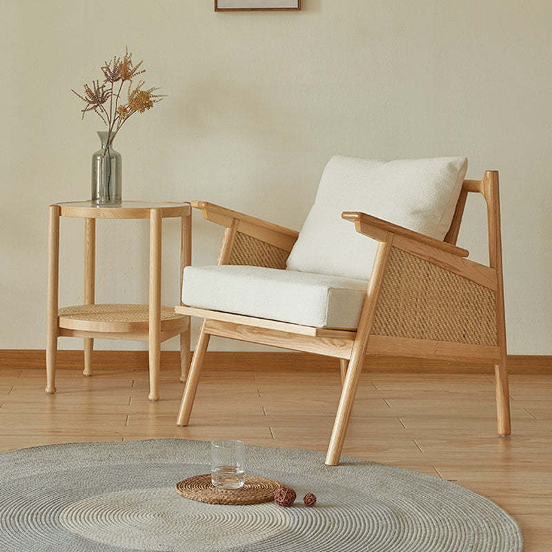 Japanese Rattan Weaving Wood Sofa — White