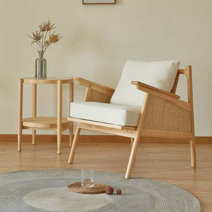 Japanese Rattan Weaving Wood Sofa — White