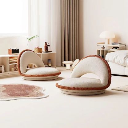 Japanese Rotatable Semicircular Teddy Velvet Tatami Chair — Not Rotatable / Off White