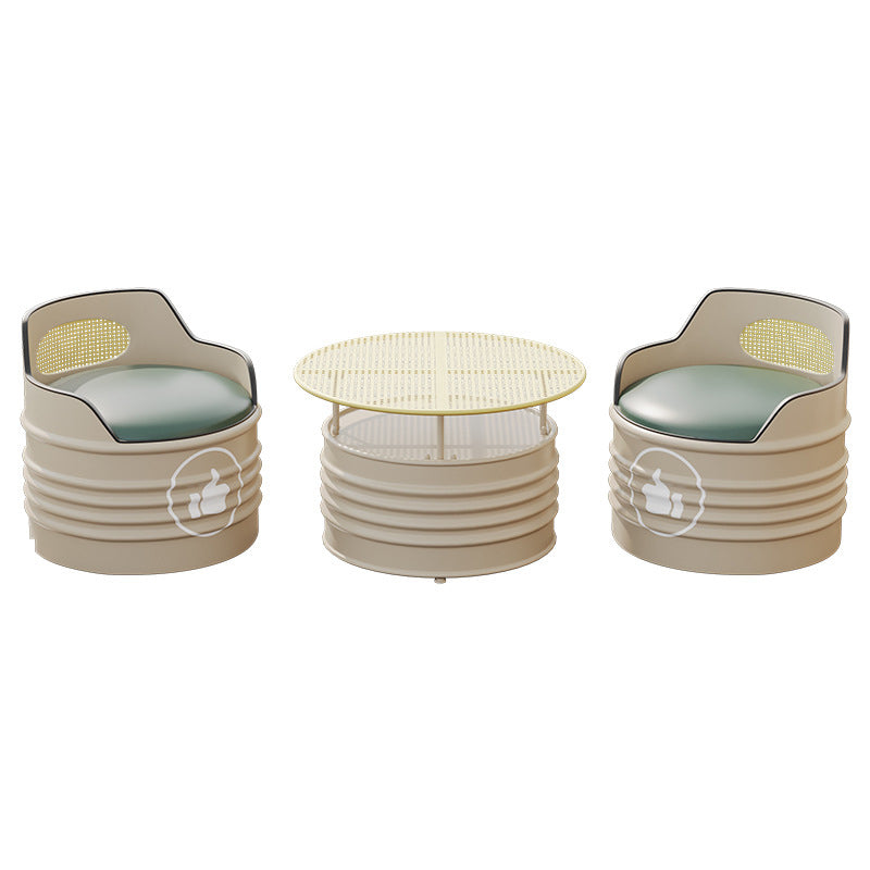Modern Oil Drum Leather Iron Armless Chair