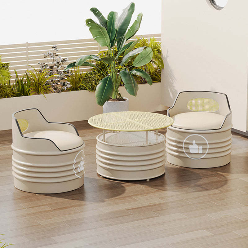 Modern Oil Drum Leather Iron Armless Chair — White