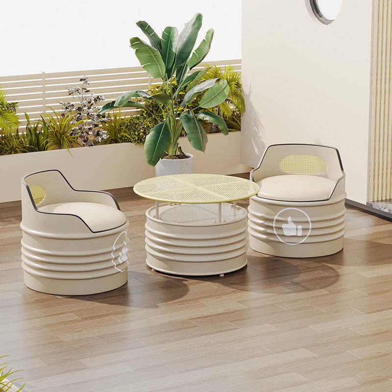 Modern Oil Drum Leather Iron Armless Chair