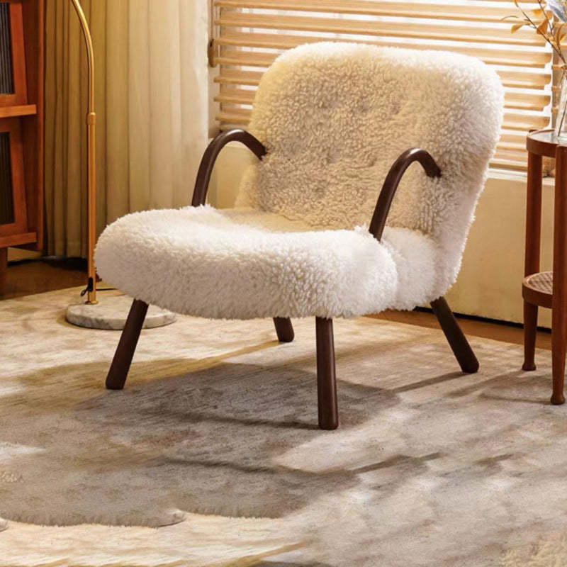 Nordic Flannelette Wood Iron Accent Chair — With Footstool / Walnut Color