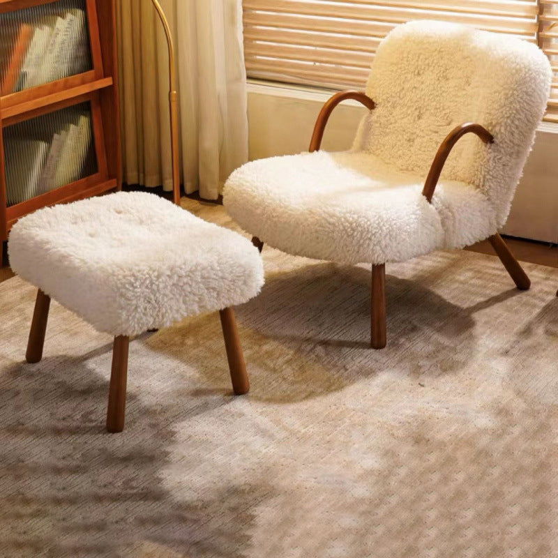 Nordic Flannelette Wood Iron Accent Chair — Without Footstool / Walnut Color