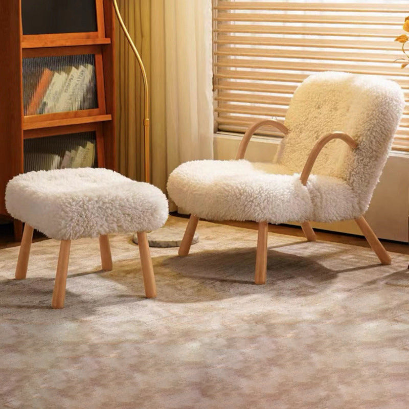 Nordic Flannelette Wood Iron Accent Chair — Without Footstool / Wood Color