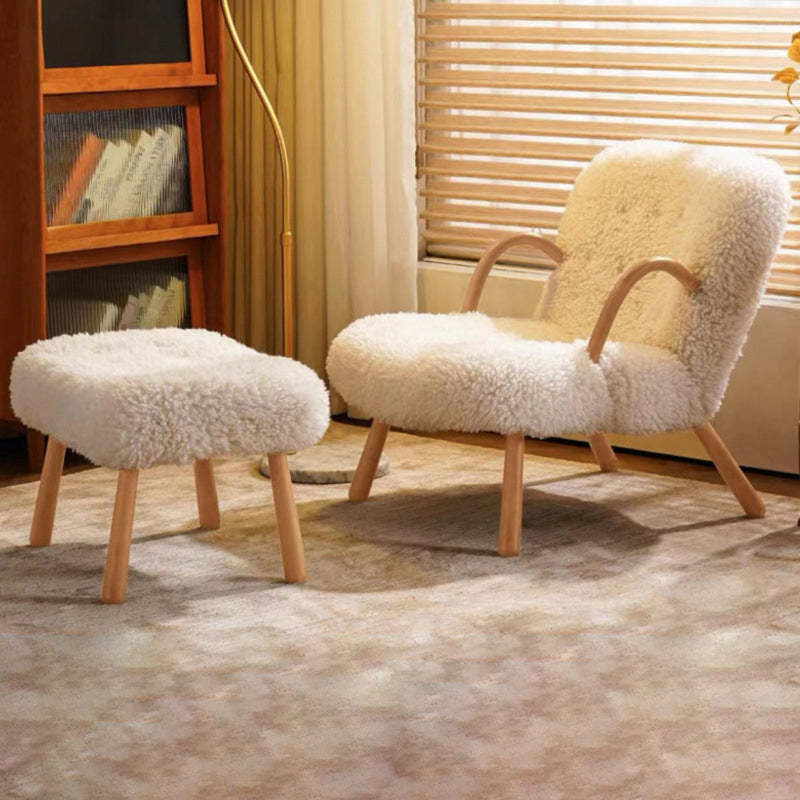 Nordic Flannelette Wood Iron Accent Chair — Without Footstool / Wood Color