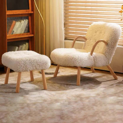 Nordic Flannelette Wood Iron Accent Chair — Without Footstool / Wood Color