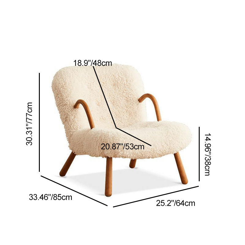 Nordic Flannelette Wood Iron Accent Chair — With Footstool / Cherry Wood Color