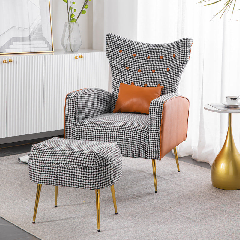 Scandinavian Metal Solid Wood Leather Accent Chair