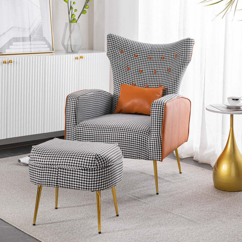 Scandinavian Metal Solid Wood Leather Accent Chair