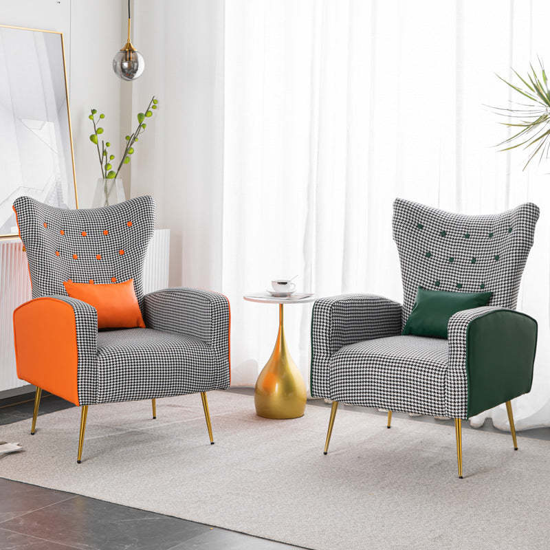 Scandinavian Metal Solid Wood Leather Accent Chair — Orange