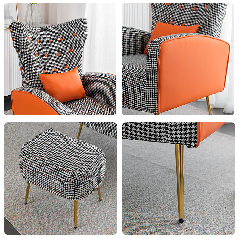 Scandinavian Metal Solid Wood Leather Accent Chair