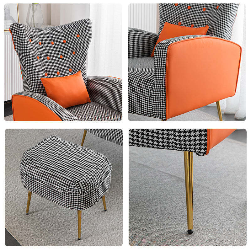 Scandinavian Metal Solid Wood Leather Accent Chair