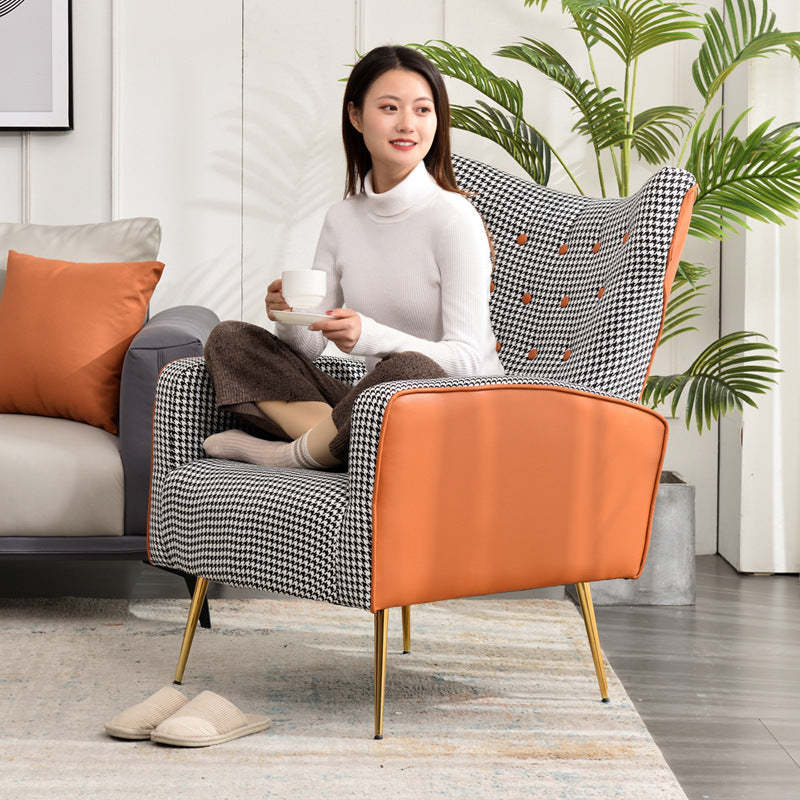 Scandinavian Metal Solid Wood Leather Accent Chair