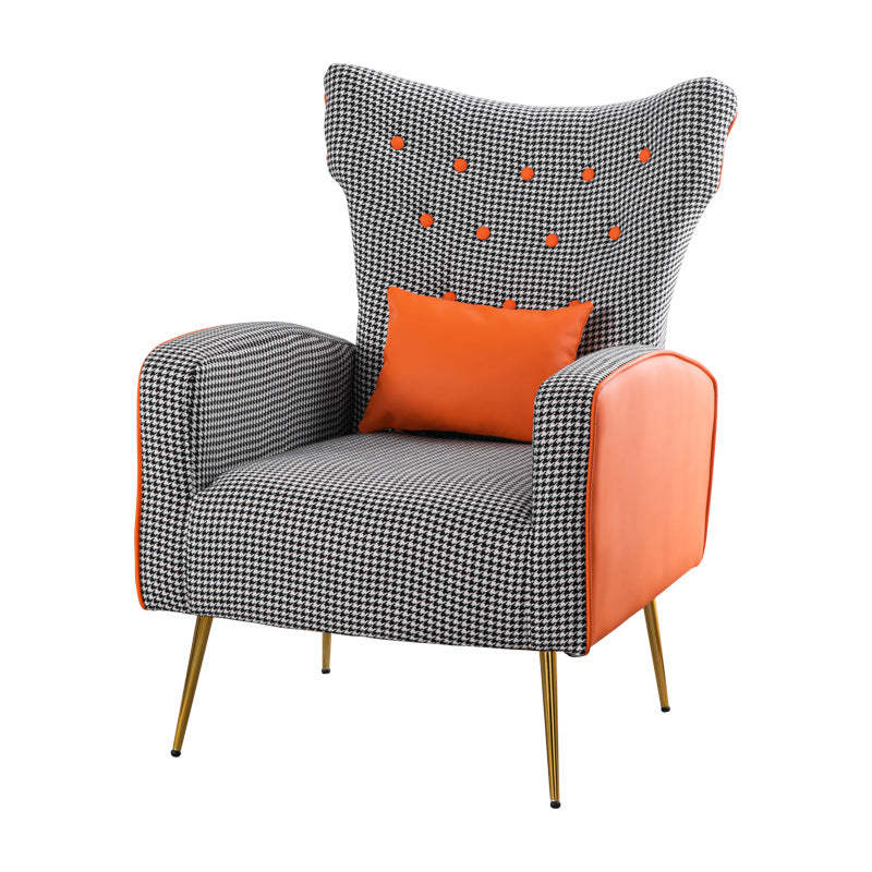 Scandinavian Metal Solid Wood Leather Accent Chair