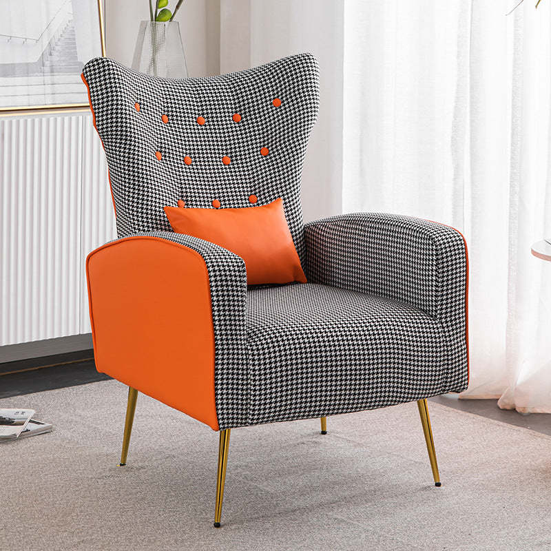 Scandinavian Metal Solid Wood Leather Accent Chair
