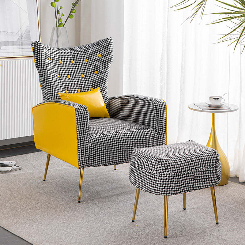 Scandinavian Metal Solid Wood Leather Accent Chair — Dark Green