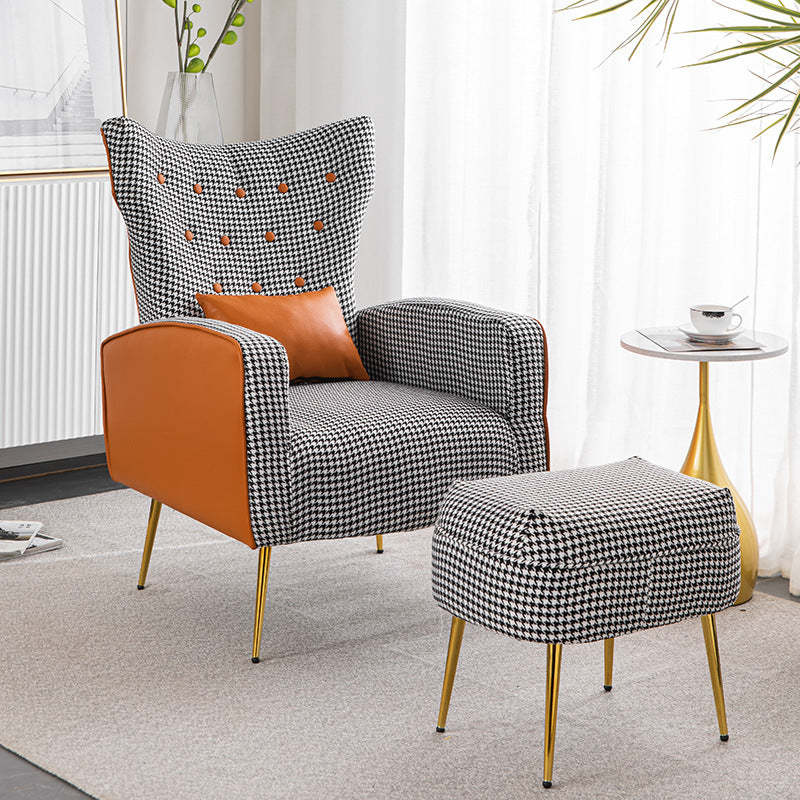 Scandinavian Metal Solid Wood Leather Accent Chair