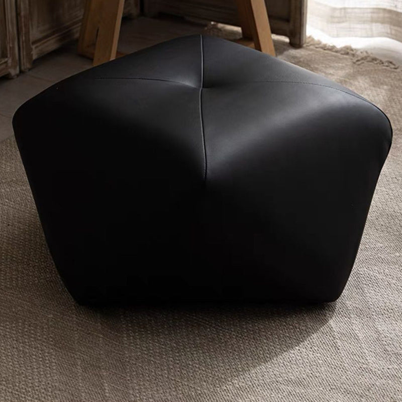 Japanese Polygonal Leather Wood Footstool