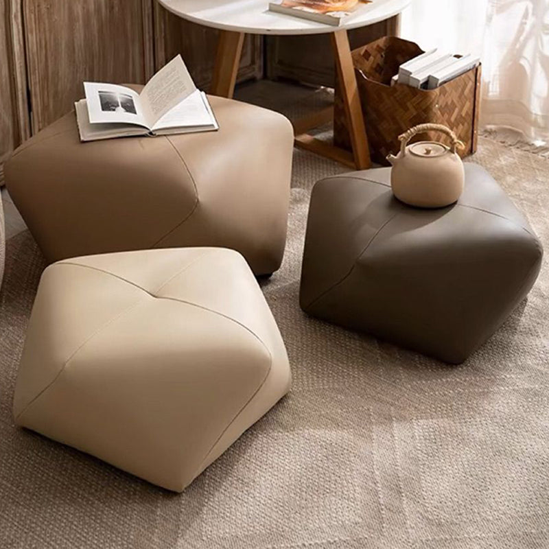 Japanese Polygonal Leather Wood Footstool