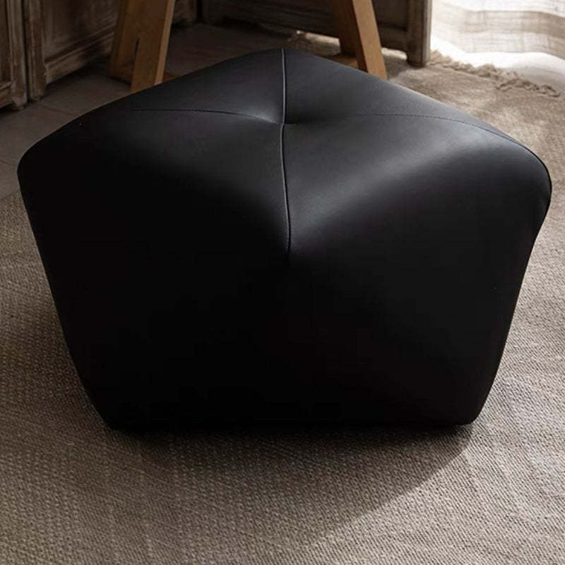 Japanese Polygonal Leather Wood Footstool