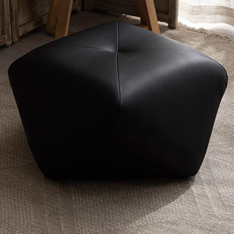 Japanese Polygonal Leather Wood Footstool
