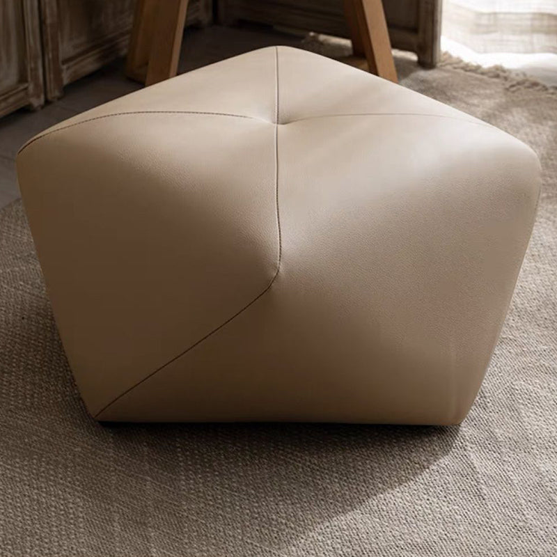 Japanese Polygonal Leather Wood Footstool