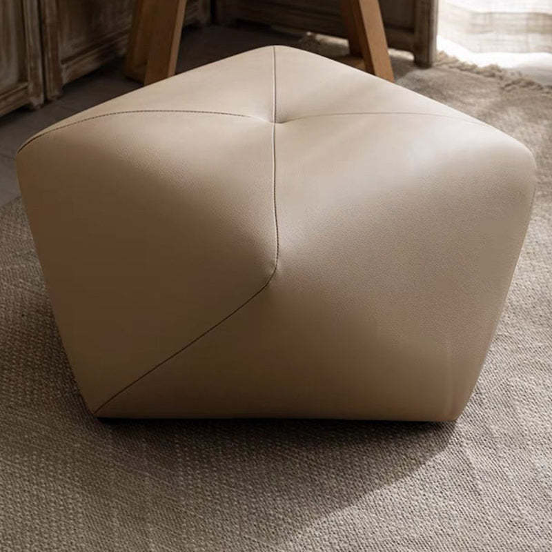 Japanese Polygonal Leather Wood Footstool