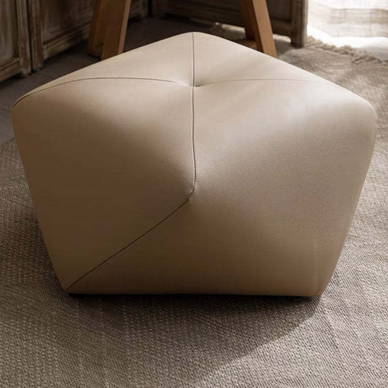 Japanese Polygonal Leather Wood Footstool — Black