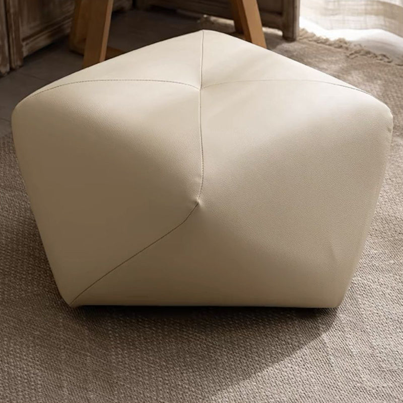 Japanese Polygonal Leather Wood Footstool — Gray