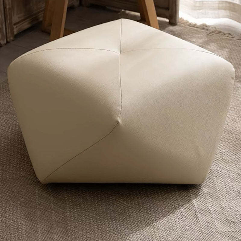 Japanese Polygonal Leather Wood Footstool