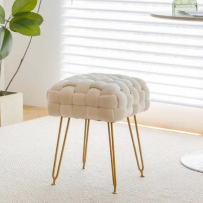 Nordic Flannelette Steel Cotton Footstool — White