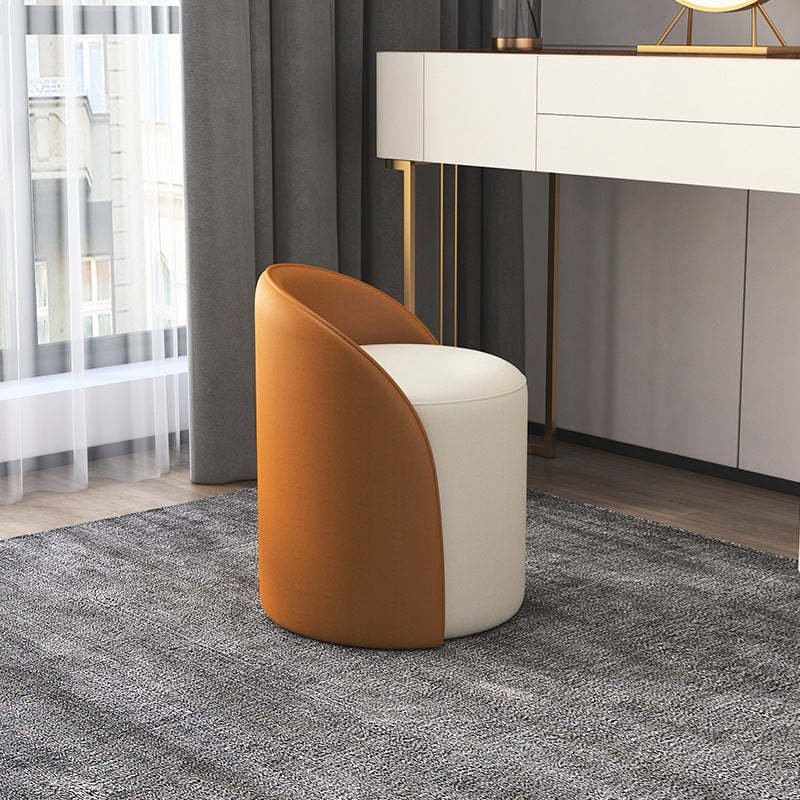 Nordic Cylinder Leather Wood Vanity Stool