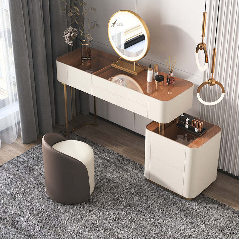Nordic Cylinder Leather Wood Vanity Stool — Coffee Color
