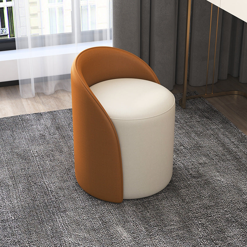 Nordic Cylinder Leather Wood Vanity Stool - Orange